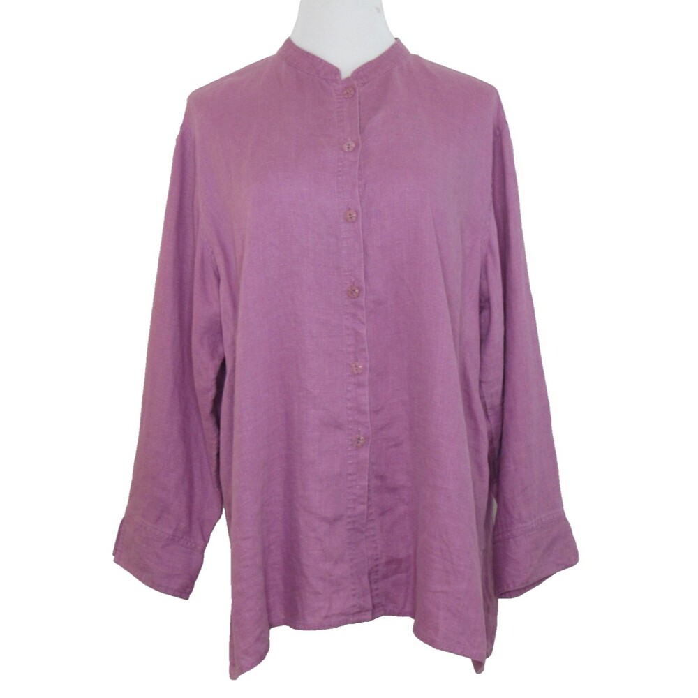 J. Jill Linen Button Up Tunic Top Pink Long Sleeve Size 2X Coastal Casual